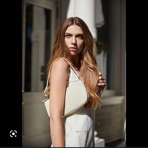 BY FAR Rachel Cream Croco Embossed Leather Bag